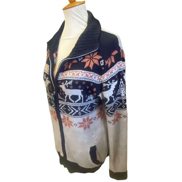 Soul Star Full Zip  Mock Collar Multi-Color Winter Design Cardigan Size X-Large - Picture 11 of 16